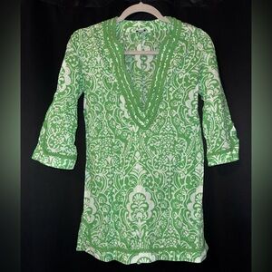 Banana Republic Vintage Tunic Dress in Kelly Green & Ivory Damask size XS